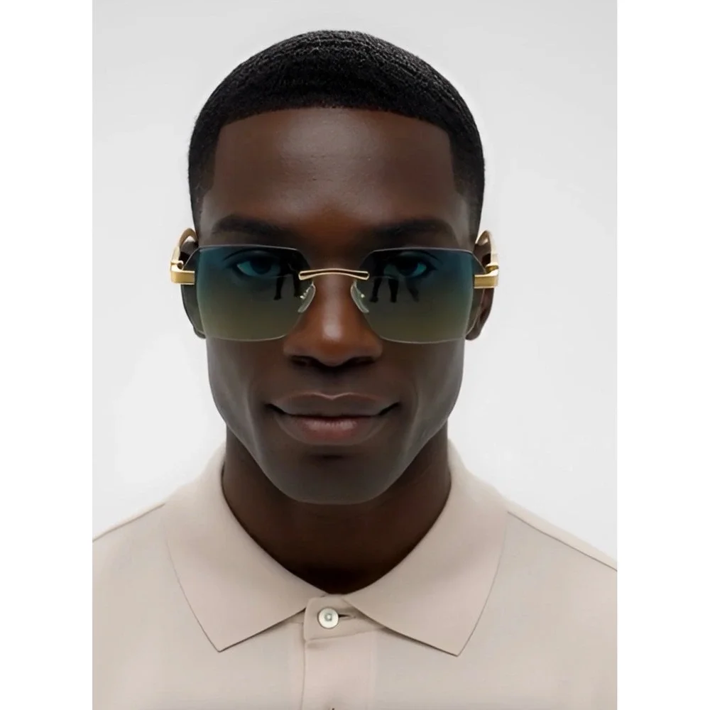 Mens  Square Sunglasses Gold Marble Green Yellow Gradient Lens Retro Luxury 2026